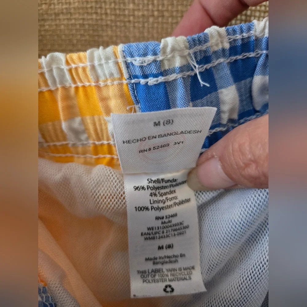 Boy's Wonder Nation Yellow Blue Gingham Seersucker Swim Trunks Size 8 - Picture 8 of 11